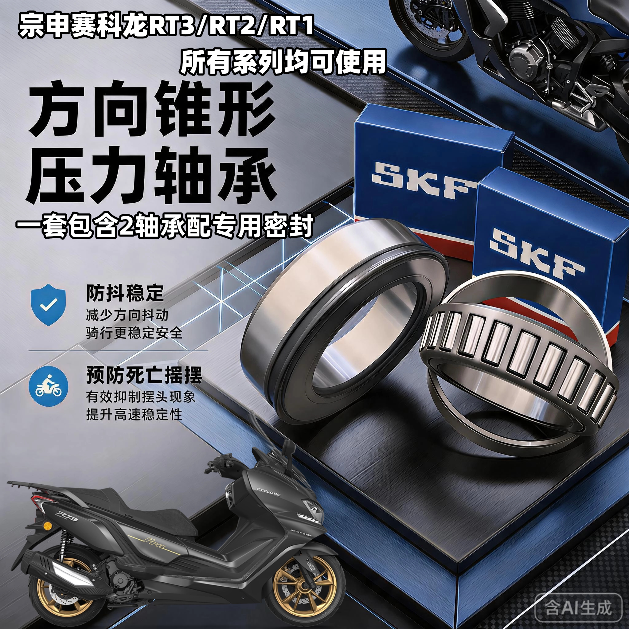 适用宗申赛科龙RT3 RT2 RT1宗申250T-3方向柱龙头压力锥形轴承
