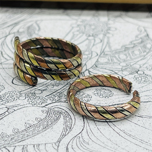 藏饰风情尼泊尔纯手工制作三色纯铜精美戒指环男女复古做旧不掉色
