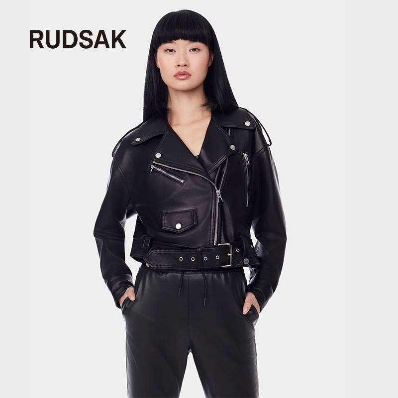 RUDSAK女士皮革真皮机车夹克