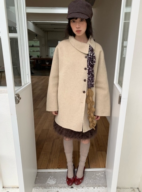 dorydory 2025年秋冬季新款保暖翻领侧门襟中长款双面呢大衣女