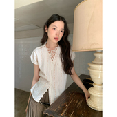 dorydory花苞型系带提花衬衫 气质女士短袖 上衣高级感轻奢减龄洋气