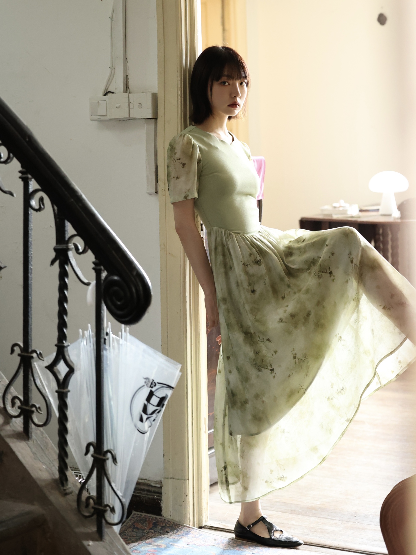 dorydory水墨收腰短袖连衣裙