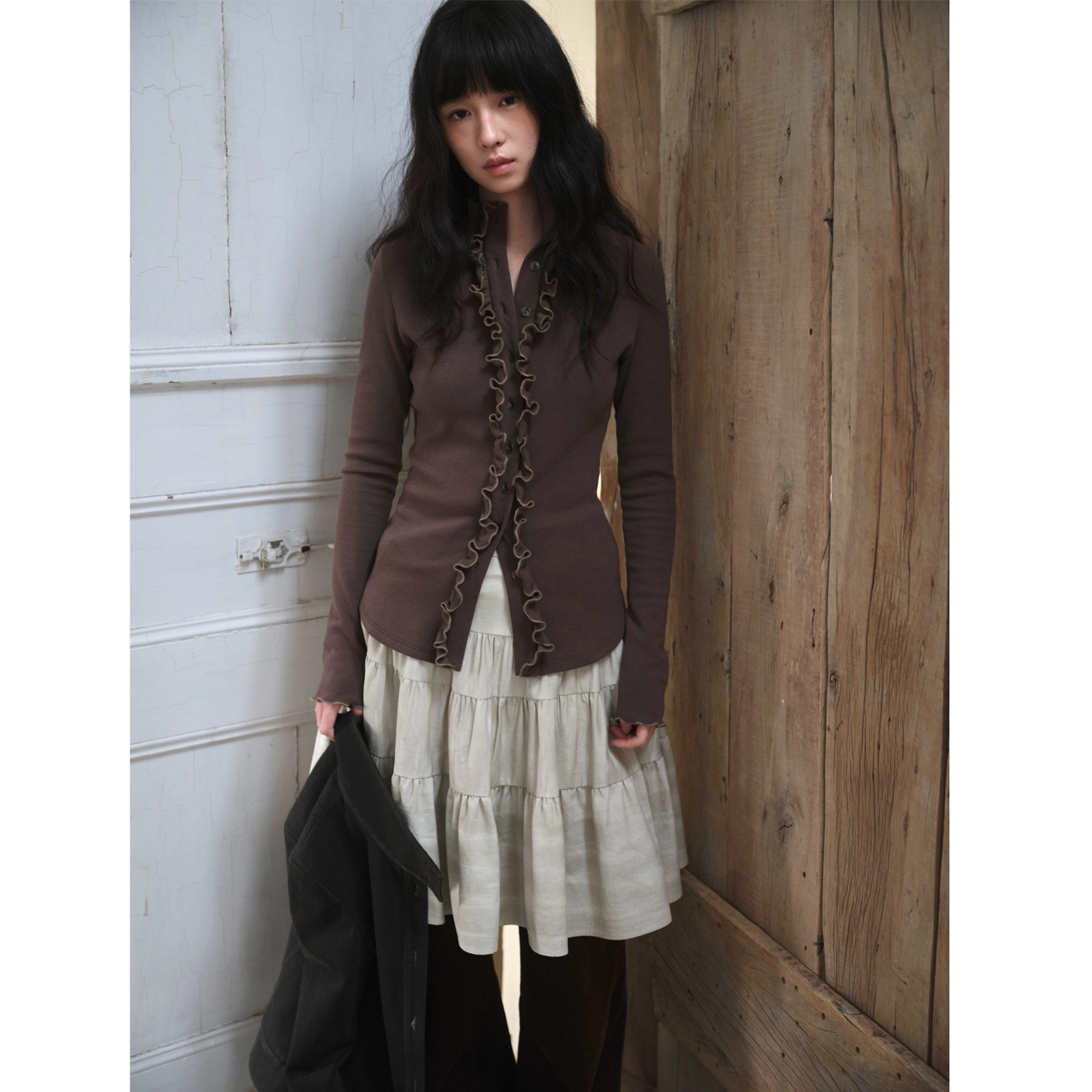 dorydory 木耳边长袖T恤2026春新款半高领修身单排扣打底衫女,女装/女士精品,T恤,淘宝优惠券,粉丝福利购,淘宝优惠卷