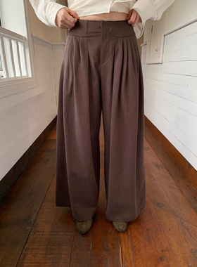dorydory春季新款塔克褶百搭垂感宽松阔腿裤显瘦高级慵懒风休闲裤