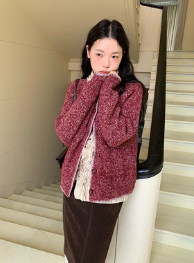 dorydory撞色杂点毛衣针织开衫女初秋设计感入秋高级感穿搭上衣