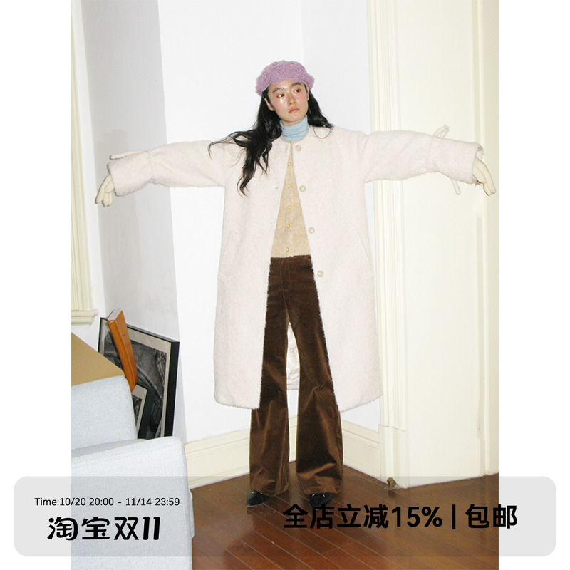 dorydory袖口系带特种纱呢大衣冬季女外套毛呢冬季长款质感通勤款