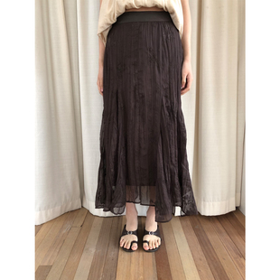 dorydory复古提花褶皱不规则半身裙2026新款 裙子女 百搭显瘦中长款