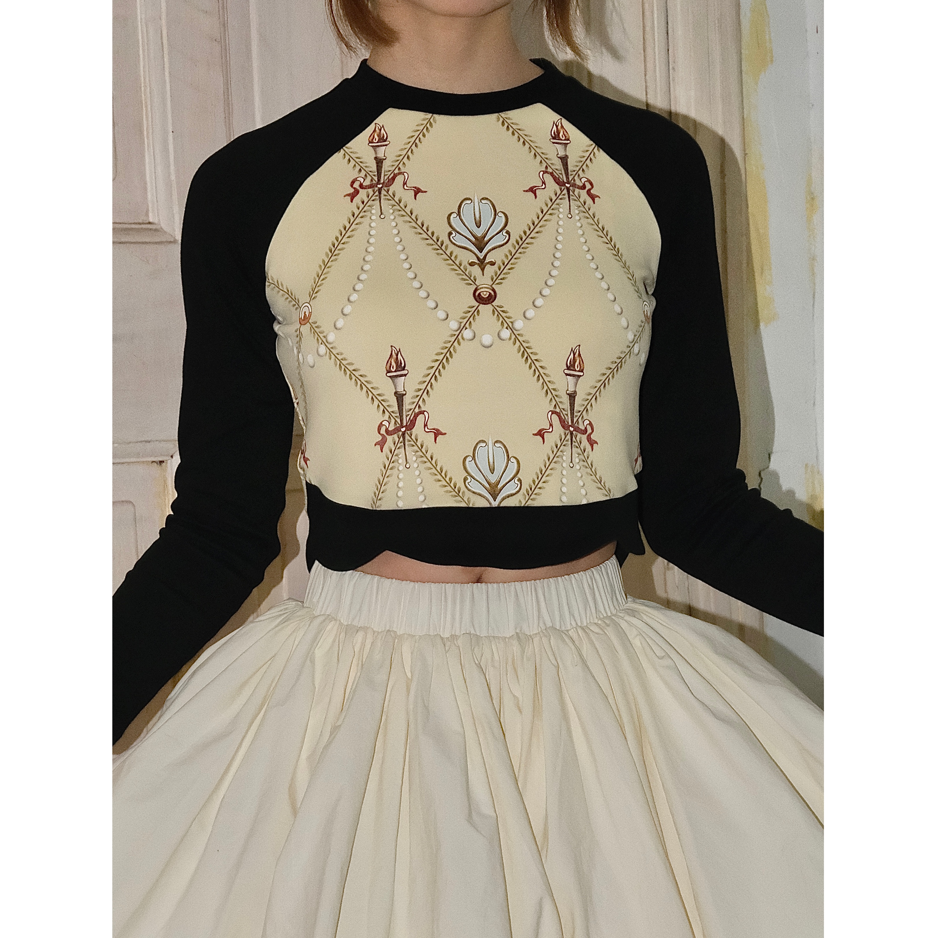 dorydory拼色印花修身长袖