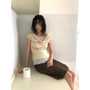 dorydory【3.6 20:00new 提前收藏加购】荡领蕾丝拼接短袖T恤