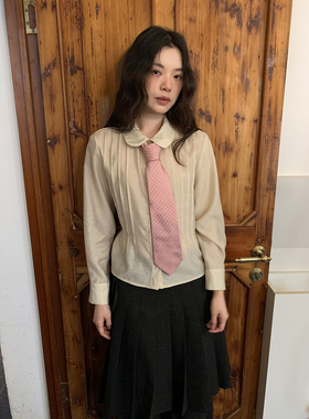 dorydory 春季新款褶皱衬衣女娃娃领收腰衬衫长袖减龄洋气小衫