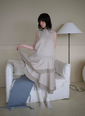 dorydory高领格纹撞色无袖连衣裙2026春新款叠穿百搭背心连衣裙女