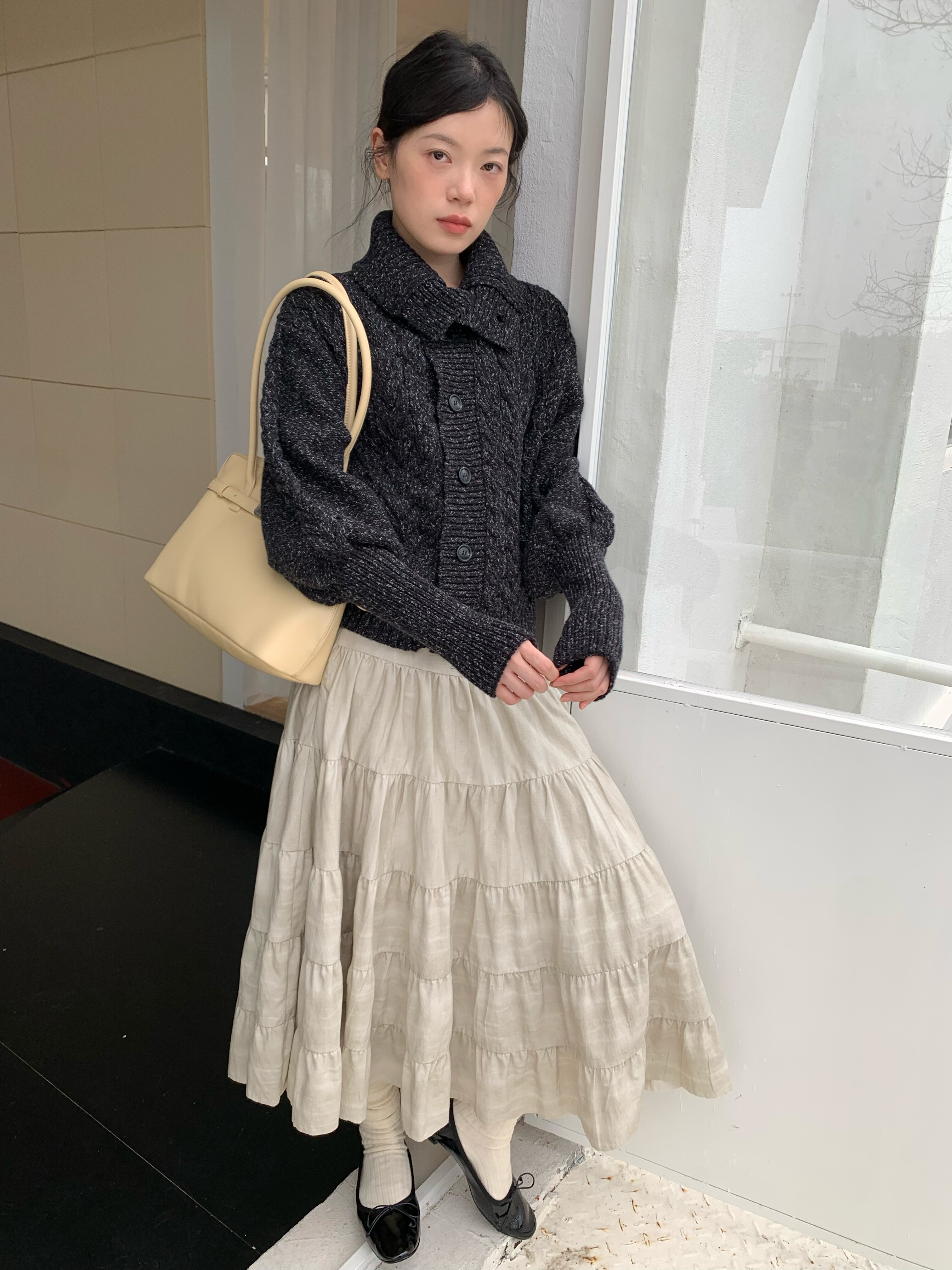 dorydory 复古大裙摆蛋糕裙女肌理感秋冬显瘦中长款 a 字半身裙