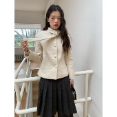 dorydory 白色系带围巾领收腰显瘦羊毛西装 小个子外套女高级感
