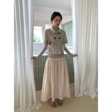 dorydory 短袖灰色双排扣双面呢大衣女短款小个子羊毛毛呢外套冬