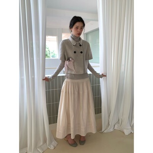 小个子羊毛毛呢外套冬 灰色双排扣双面呢大衣女短款 dorydory 短袖