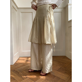 休闲裤 长裤 宽松直筒裤 dorydory天丝亚麻透纱百褶裙裤 凉感垂感裤