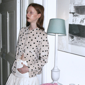 dorydory 女秋冬小众日系上衣 复古浪漫波点圆领衬衫 原创设计 法式