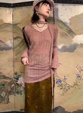 dorydory 原创设计 新中式早秋薄款镂空针织衫女小众罩衫长袖上衣