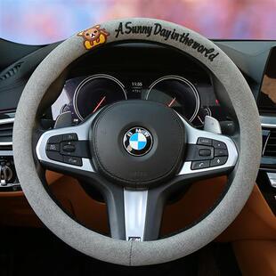 亚麻方向盘套刺绣四季通用把套夏季防滑吸汗卡通方向盘套女可爱