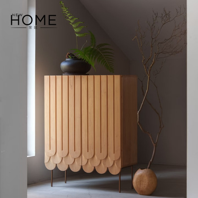 现代简约原木色餐边柜法式极简边柜入户玄关柜鞋柜中古风装饰柜