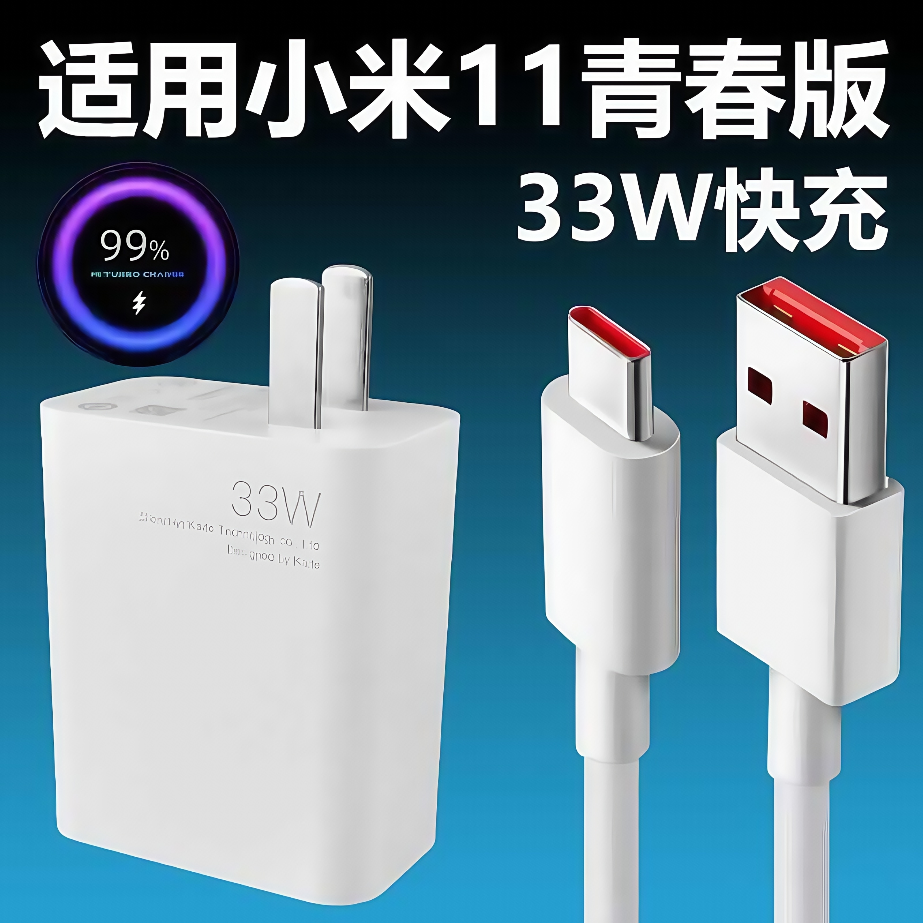 雷珞克适用于小米11青春版充电器套装快充33W充电头适用小米11青春版加长数据线2米闪充充电线Type-c接口