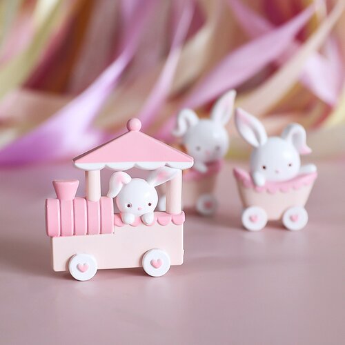 新品Pink Bunny trlain birthday cake decoration doll decorati