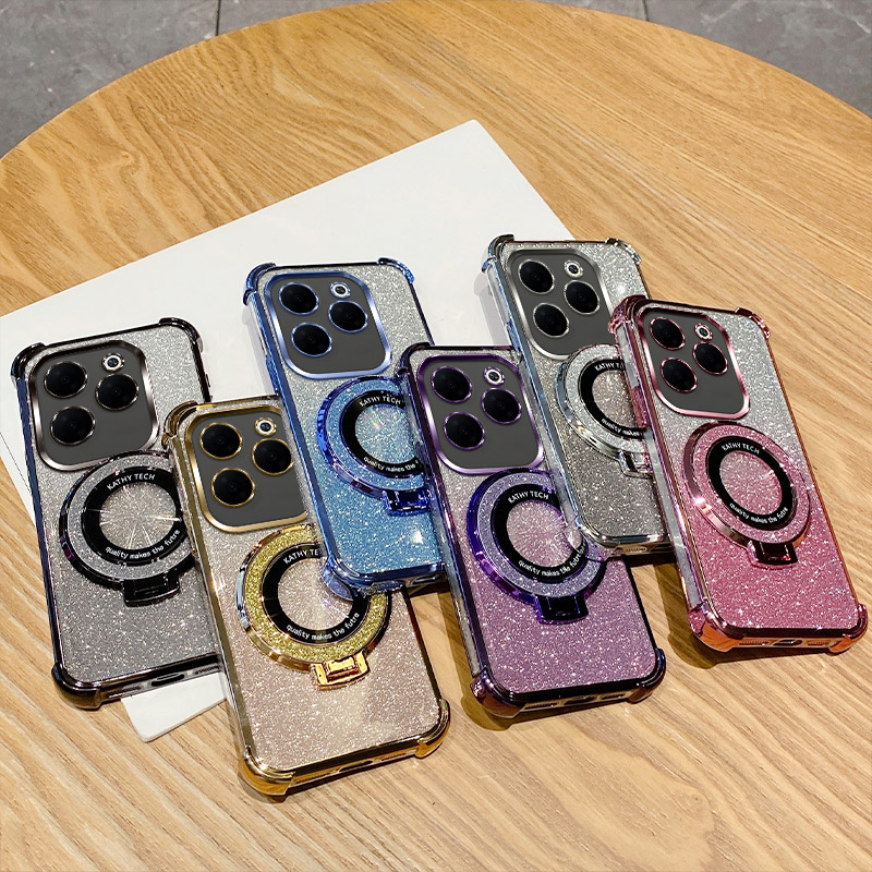 闪粉磁吸支架适用传音Hot40 Note40电镀气囊手机壳新款渐变闪粉 女高级感气囊防摔保护套