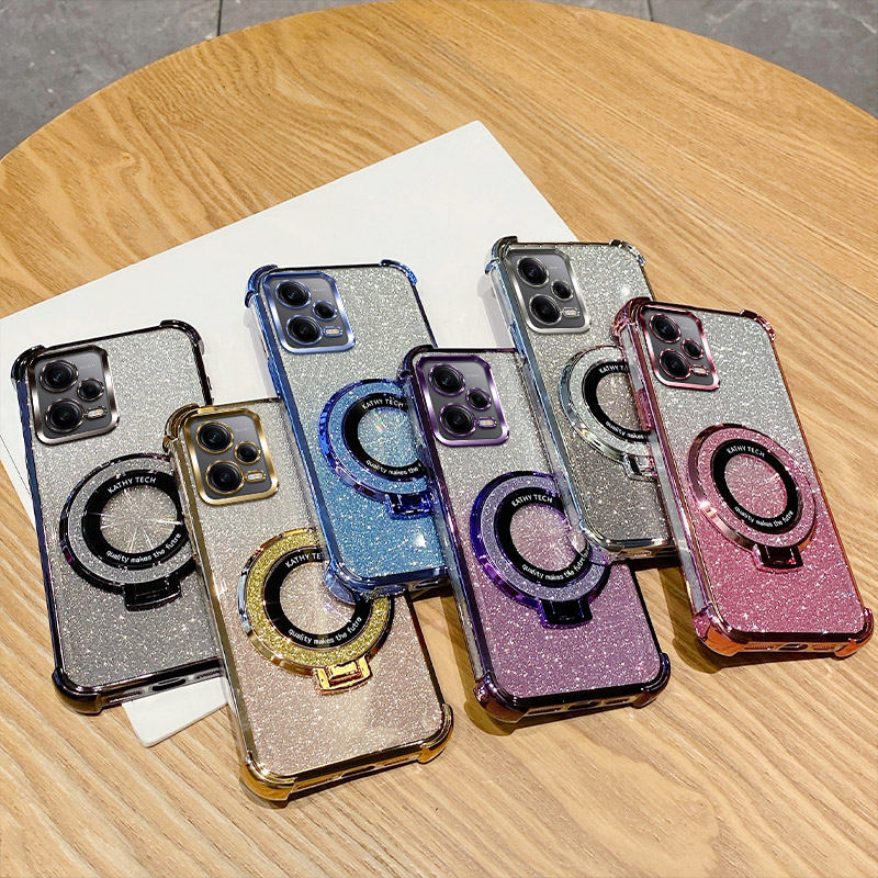 闪粉磁吸流沙支架适用红米Note9/10/11电镀气囊手机壳新款渐变闪粉 女高级感气囊防摔保护套
