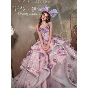 梦幻仙女风抹胸立体花朵礼服女纱裙公主风晚装 公主礼服 2026新款
