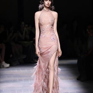 2025新款 复古蕾丝花边礼服裙女高级感气质名媛宴会晚礼服 法式