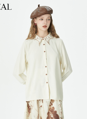 it'real瑞尔春秋季新款法式复古风翻领长袖白色花边衬衫上衣女