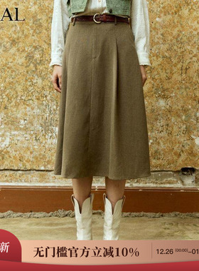 it'real瑞尔复古高腰气质半身裙女春季新款显瘦a字设计感半裙