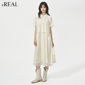 假两件小众收腰长裙子 新款 real瑞尔法式 复古连衣裙女夏季