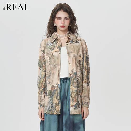 瑞尔法式复古印花衬衫女