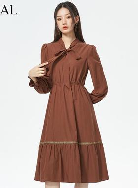 it'real瑞尔秋新款文艺复古长袖连衣裙收腰小众气质衬衫裙