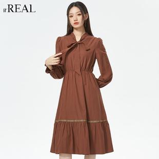 连衣裙收腰小众气质衬衫 文艺复古长袖 裙 real瑞尔秋新款