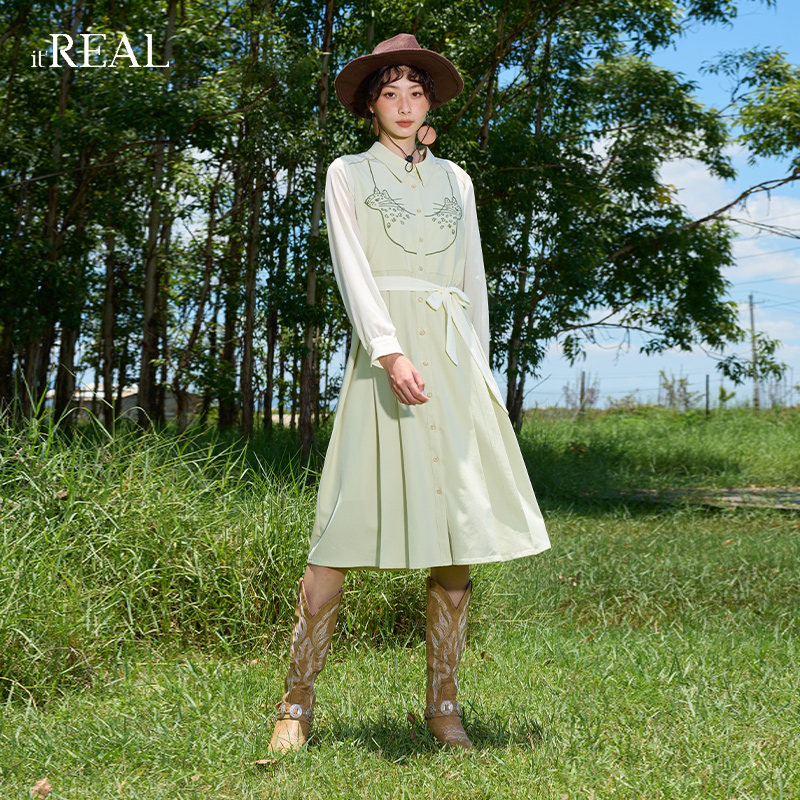 itREAL瑞尔春季2023新款女士文艺复古衬衫裙子长袖连衣裙