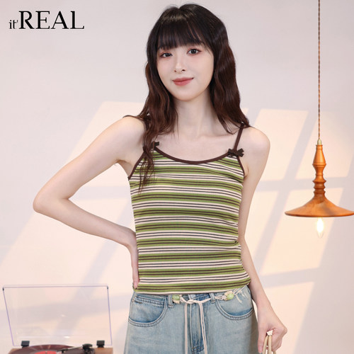 条纹瑞尔复古条纹吊带背心