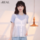复古两件套上衣女 女法式 real瑞尔夏新款 吊带背心T恤套装