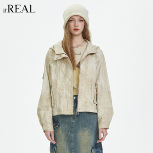 休闲百搭连帽短款 新款 风衣外套 real瑞尔春秋季