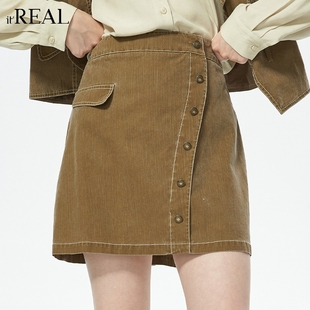 复古短裙A裙咖色半裙版 法式 设计感半身裙 real瑞尔秋新款