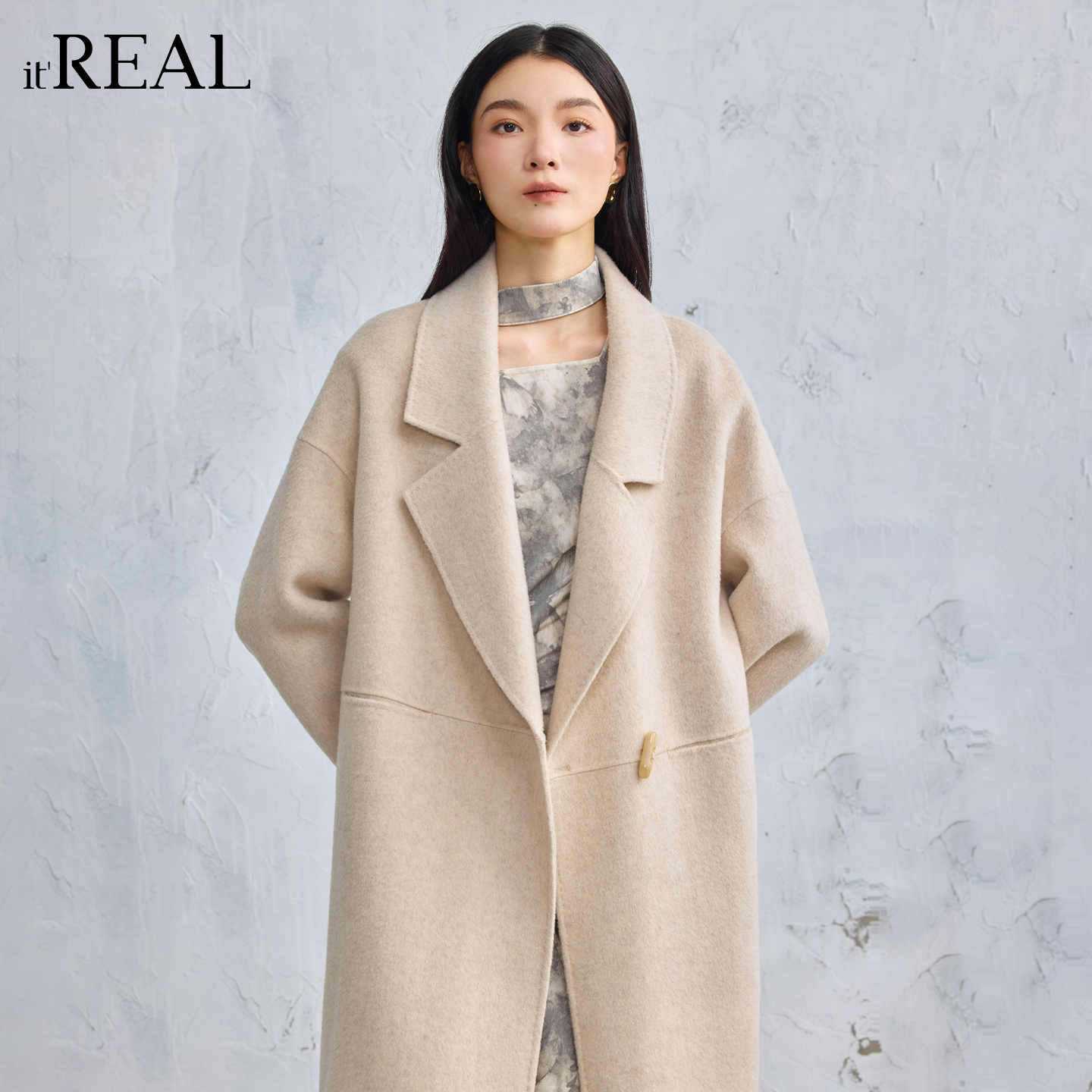 it'real瑞尔25年冬季新款慵懒风文艺韩系双面呢大衣女