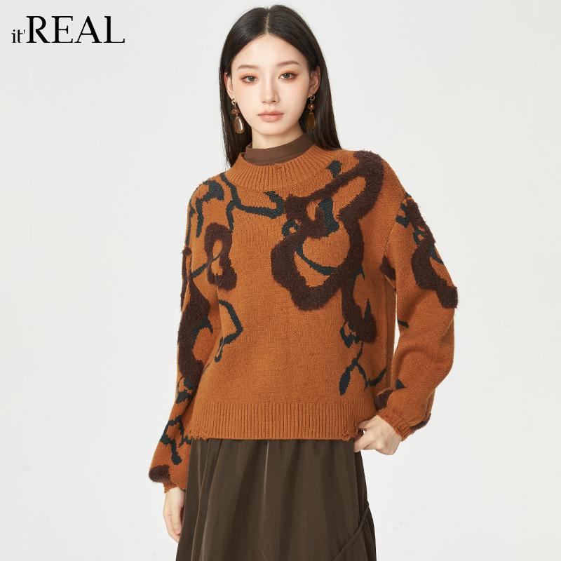 瑞尔圆领套头蛇年毛衣