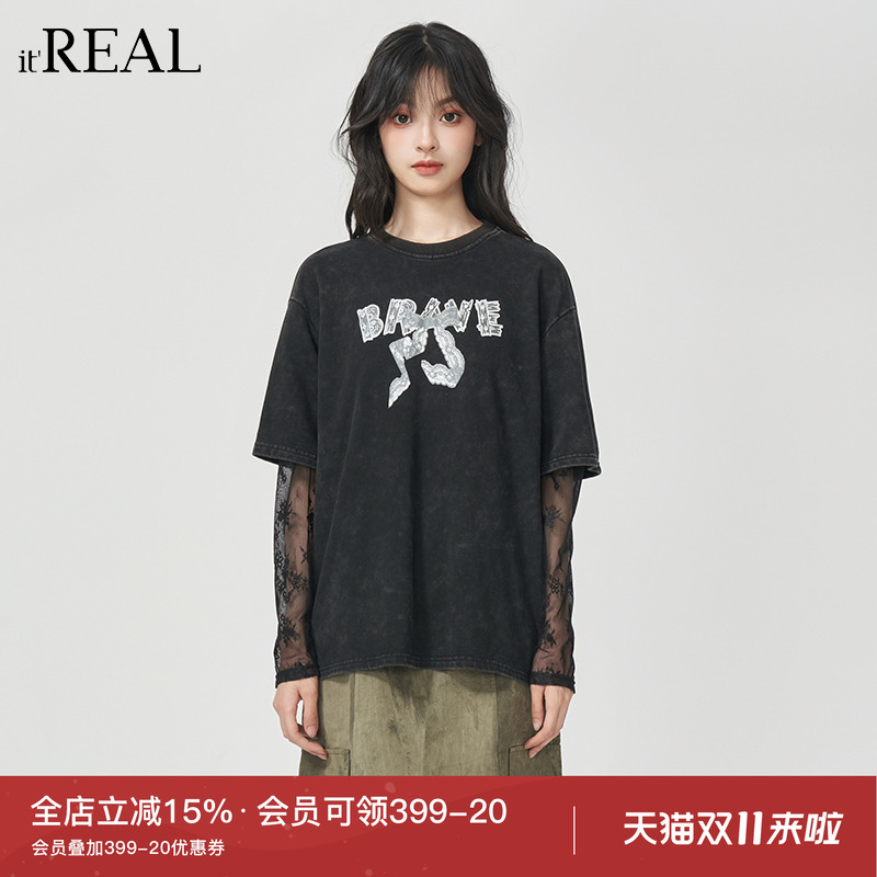 美式复古T恤高街做旧上衣女