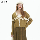 real瑞尔春季 新款 复古风软糯V领长袖 针织外套女装 上衣