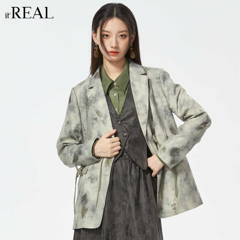 国风水墨画长袖西装外套it'real