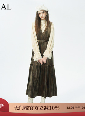 it'real瑞尔冬季新款复古休闲绒面锻光吊带裙