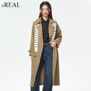 it'real瑞尔复古廓形风衣套装秋冬小众收腰收腰英伦风大衣女