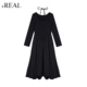 收腰显瘦长袖 real黑色挂脖连衣裙女2026新款 气质赫本风中长裙