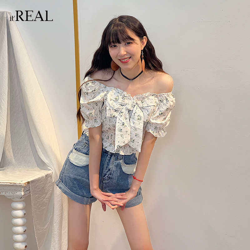 itREAL瑞尔2023夏季新款女士设计感碎花短袖衬衫宽松复古休闲罩衫